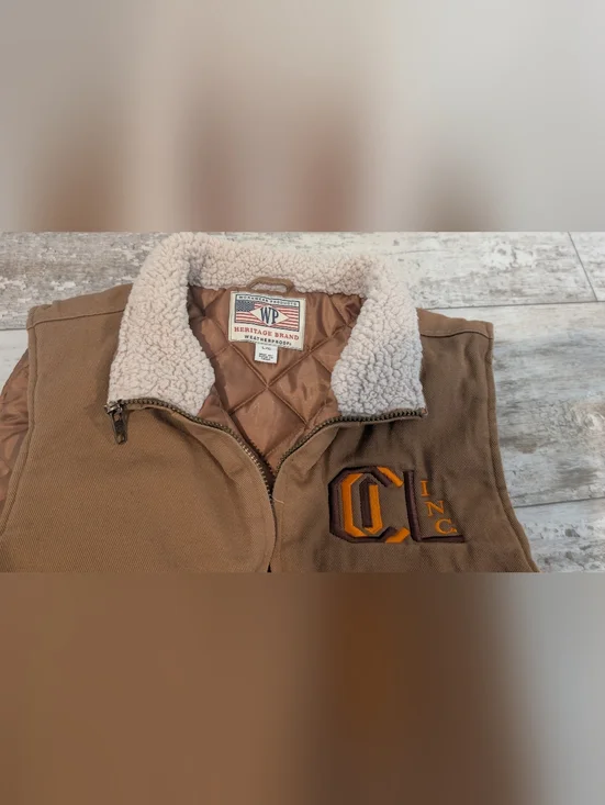 Weatherproof Quilted Vest with Sherpa Collar in Tan and Cream Size L - Picture 7 of 14